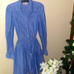 Nanette Lepore Blue Striped Long Sleeve Dress